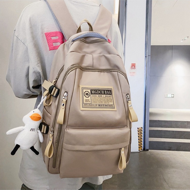 Nylon School Backpack for Students, 25L Large Capacity 15.6 Inch Laptop Backpack, Solid Color Casual Daypack