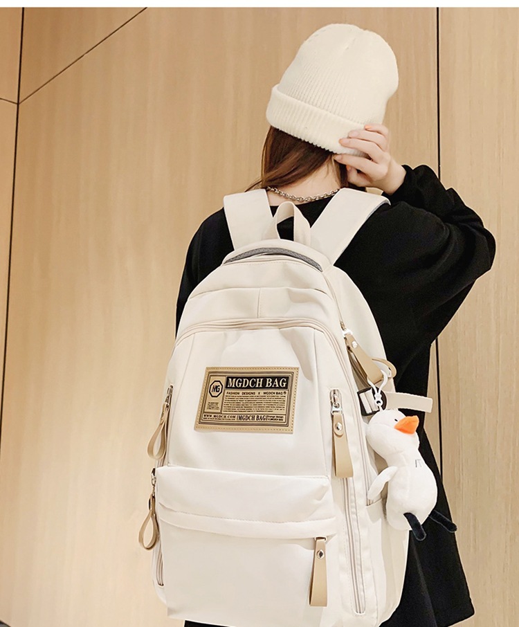 Nylon School Backpack for Students, 25L Large Capacity 15.6 Inch Laptop Backpack, Solid Color Casual Daypack