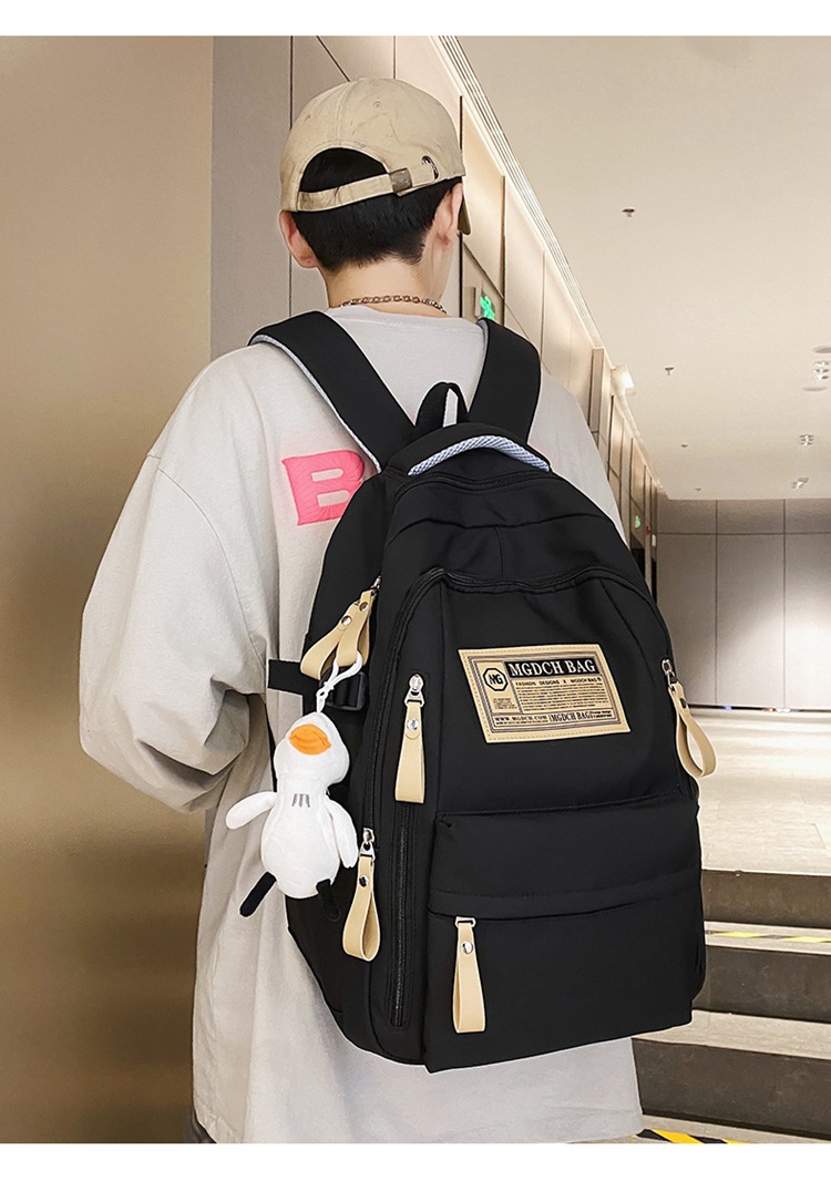 Nylon School Backpack for Students, 25L Large Capacity 15.6 Inch Laptop Backpack, Solid Color Casual Daypack