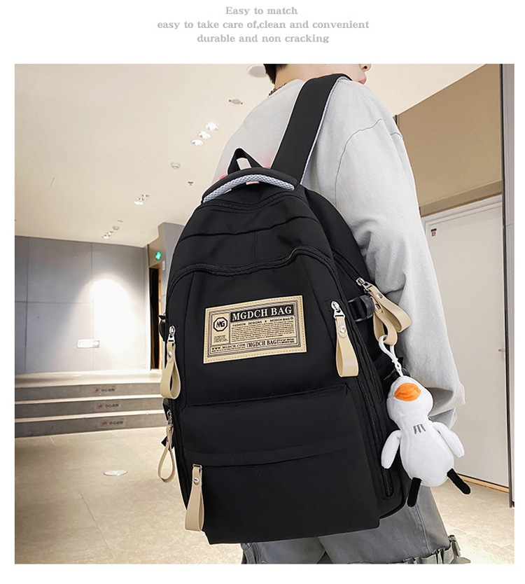 Nylon School Backpack for Students, 25L Large Capacity 15.6 Inch Laptop Backpack, Solid Color Casual Daypack