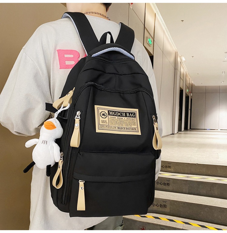 Nylon School Backpack for Students, 25L Large Capacity 15.6 Inch Laptop Backpack, Solid Color Casual Daypack