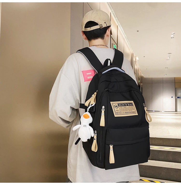 Nylon School Backpack for Students, 25L Large Capacity 15.6 Inch Laptop Backpack, Solid Color Casual Daypack