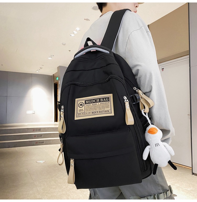 Nylon School Backpack for Students, 25L Large Capacity 15.6 Inch Laptop Backpack, Solid Color Casual Daypack