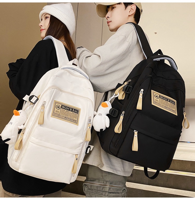 Nylon School Backpack for Students, 25L Large Capacity 15.6 Inch Laptop Backpack, Solid Color Casual Daypack