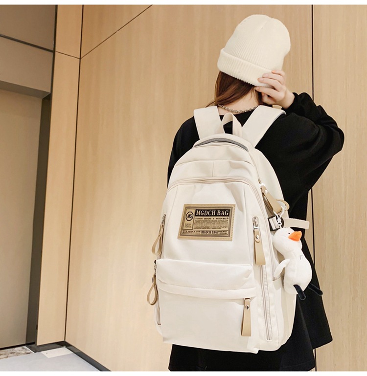 Nylon School Backpack for Students, 25L Large Capacity 15.6 Inch Laptop Backpack, Solid Color Casual Daypack