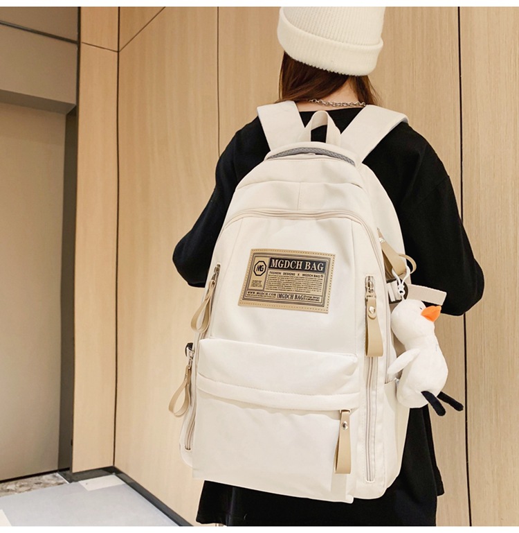 Nylon School Backpack for Students, 25L Large Capacity 15.6 Inch Laptop Backpack, Solid Color Casual Daypack