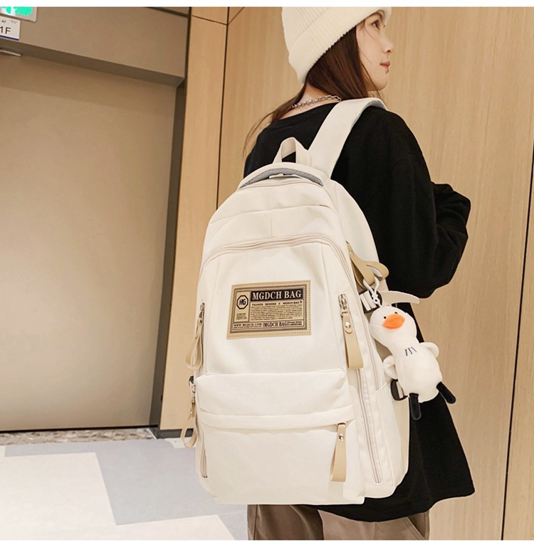 Nylon School Backpack for Students, 25L Large Capacity 15.6 Inch Laptop Backpack, Solid Color Casual Daypack