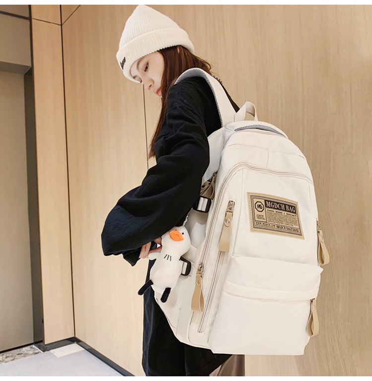 Nylon School Backpack for Students, 25L Large Capacity 15.6 Inch Laptop Backpack, Solid Color Casual Daypack