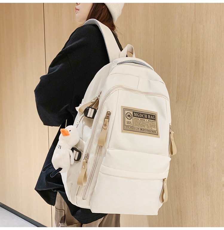 Nylon School Backpack for Students, 25L Large Capacity 15.6 Inch Laptop Backpack, Solid Color Casual Daypack