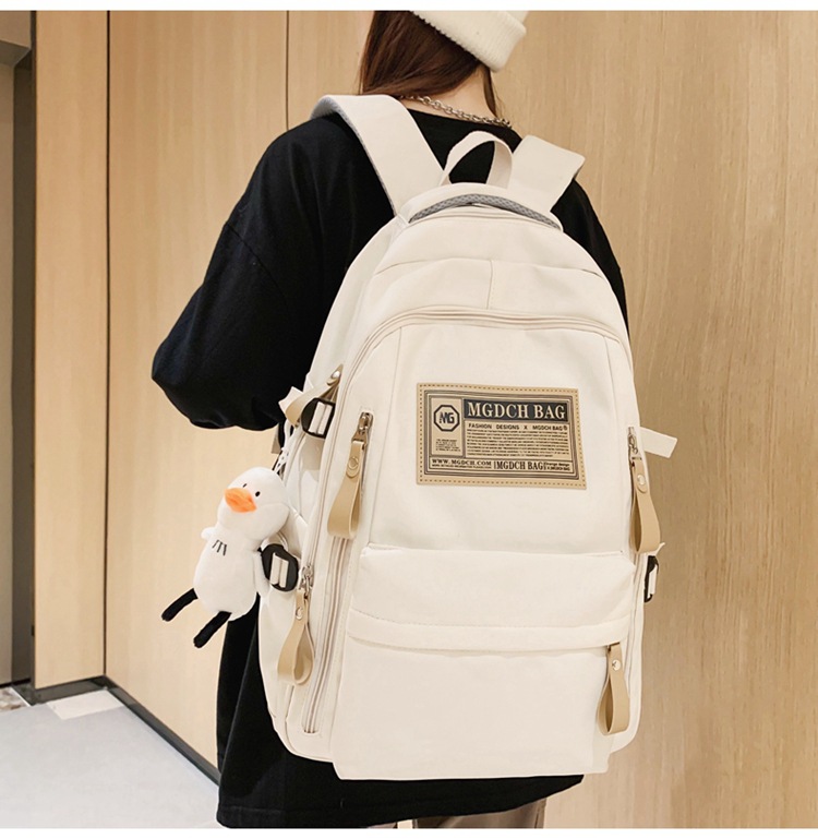 Nylon School Backpack for Students, 25L Large Capacity 15.6 Inch Laptop Backpack, Solid Color Casual Daypack