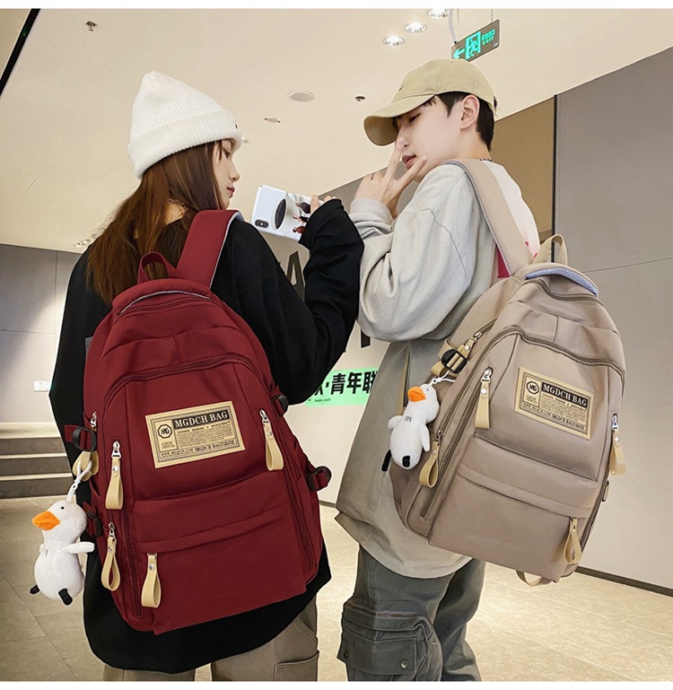 Nylon School Backpack for Students, 25L Large Capacity 15.6 Inch Laptop Backpack, Solid Color Casual Daypack