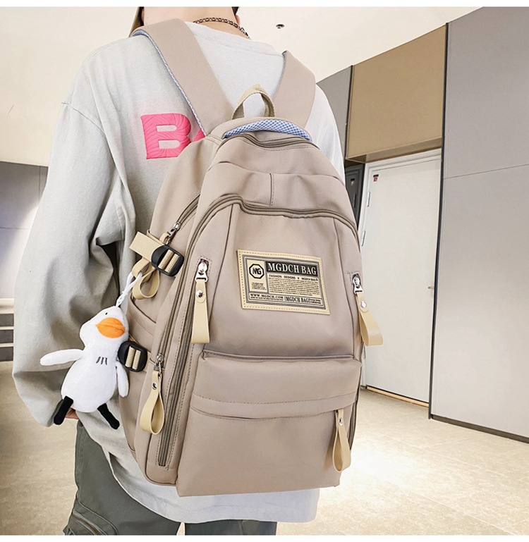 Nylon School Backpack for Students, 25L Large Capacity 15.6 Inch Laptop Backpack, Solid Color Casual Daypack