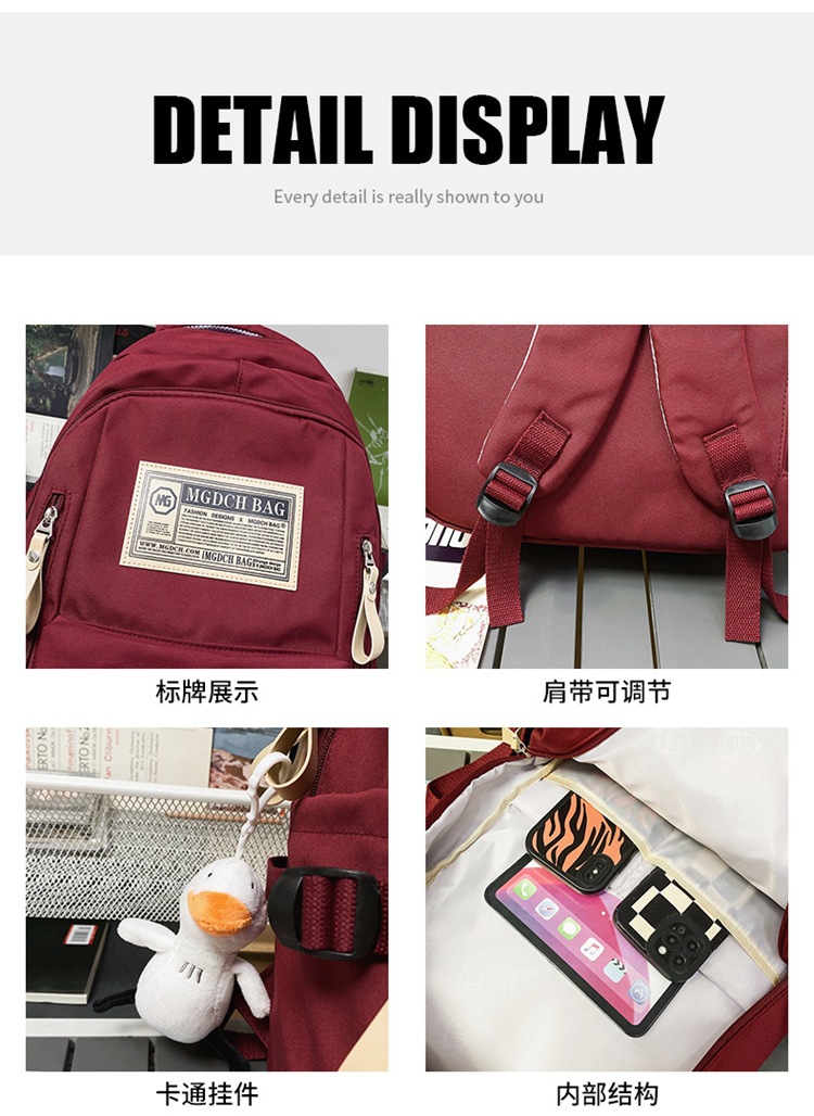 Nylon School Backpack for Students, 25L Large Capacity 15.6 Inch Laptop Backpack, Solid Color Casual Daypack