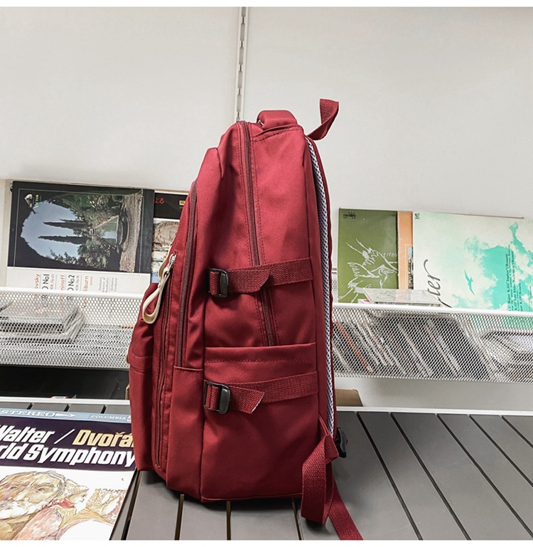 Nylon School Backpack for Students, 25L Large Capacity 15.6 Inch Laptop Backpack, Solid Color Casual Daypack