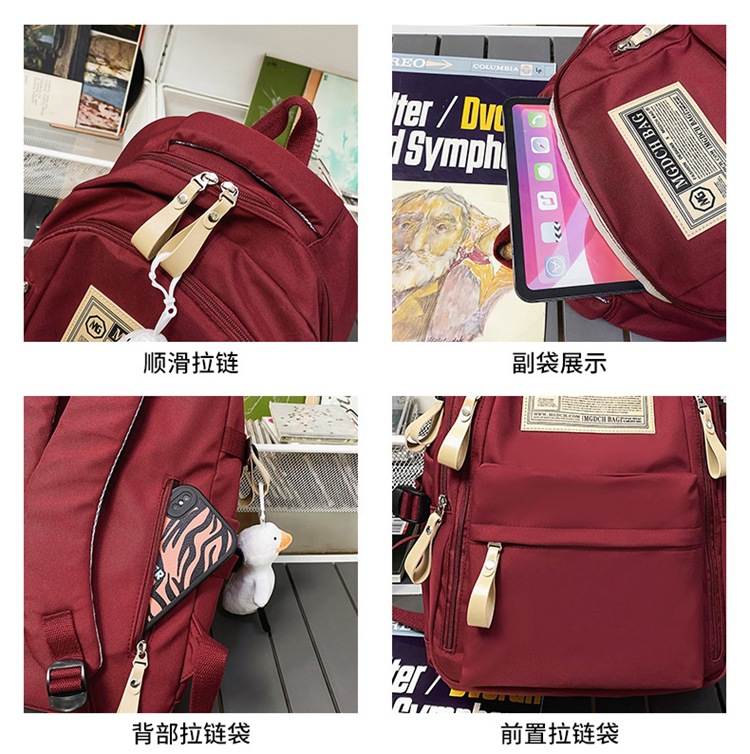 Nylon School Backpack for Students, 25L Large Capacity 15.6 Inch Laptop Backpack, Solid Color Casual Daypack