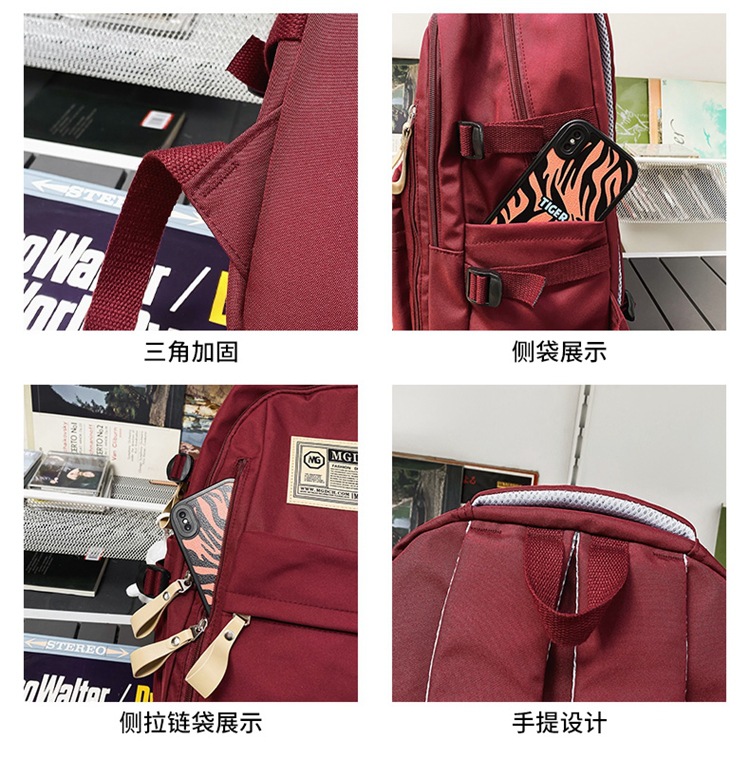 Nylon School Backpack for Students, 25L Large Capacity 15.6 Inch Laptop Backpack, Solid Color Casual Daypack