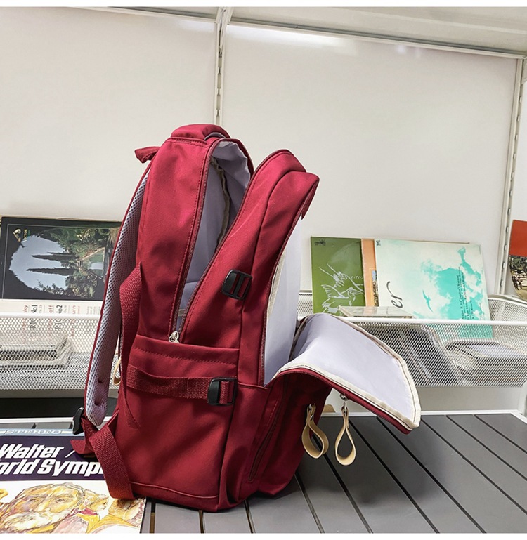 Nylon School Backpack for Students, 25L Large Capacity 15.6 Inch Laptop Backpack, Solid Color Casual Daypack