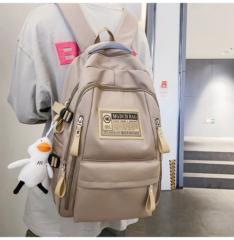 Nylon School Backpack for Students, 25L Large Capacity 15.6 Inch Laptop Backpack, Solid Color Casual Daypack