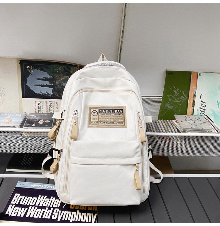 Nylon School Backpack for Students, 25L Large Capacity 15.6 Inch Laptop Backpack, Solid Color Casual Daypack