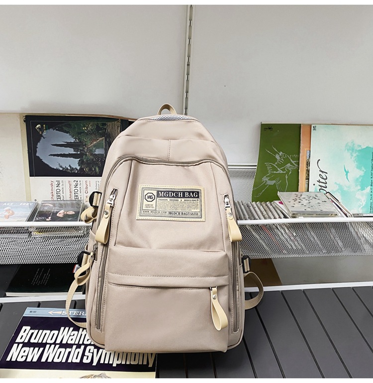 Nylon School Backpack for Students, 25L Large Capacity 15.6 Inch Laptop Backpack, Solid Color Casual Daypack