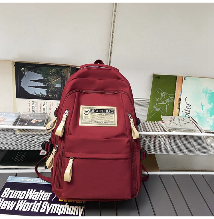 Nylon School Backpack for Students, 25L Large Capacity 15.6 Inch Laptop Backpack, Solid Color Casual Daypack