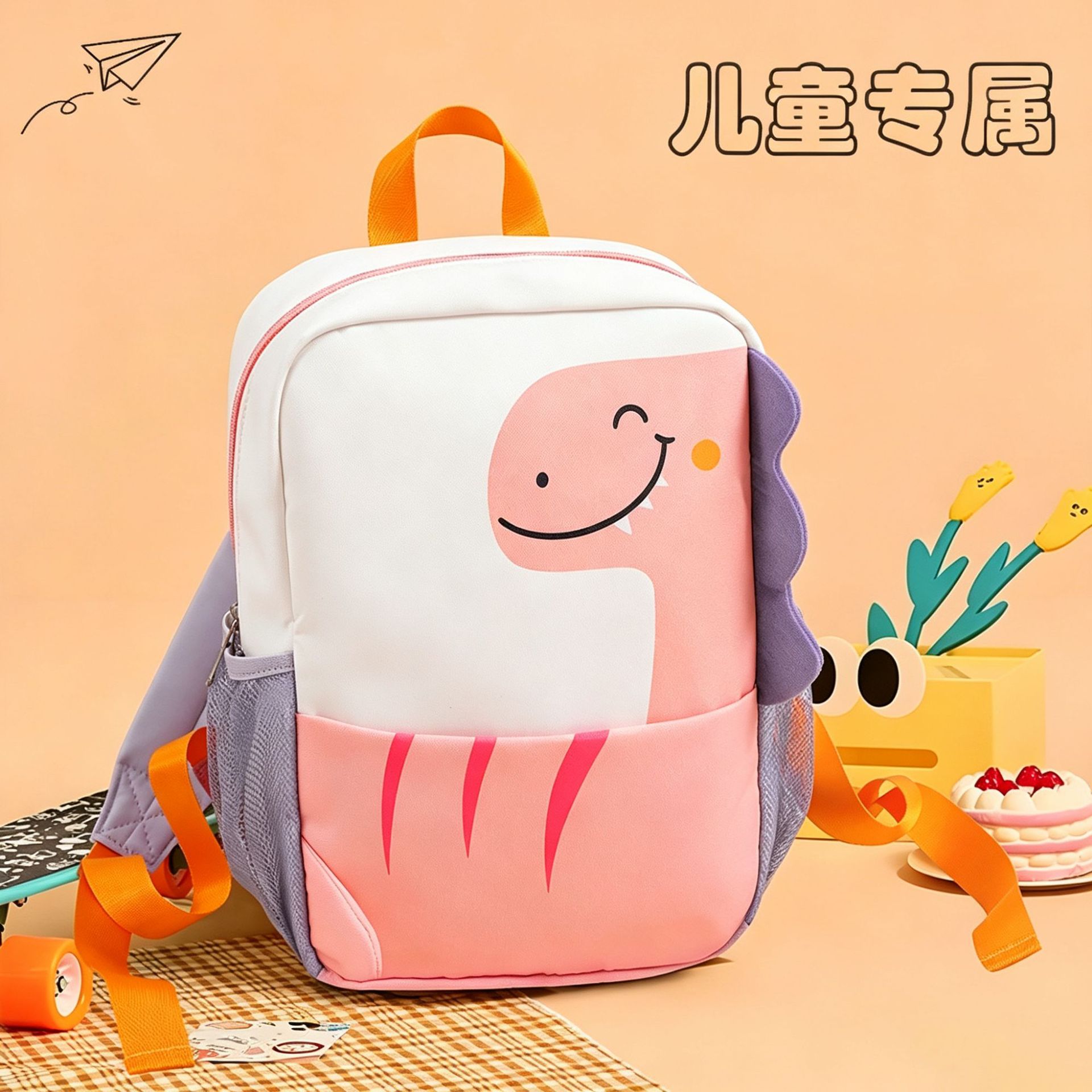 Kids Dinosaur Backpack for Kindergarten, Oxford Cloth Cartoon School Bag with Wear-Resistant Curved Shoulder Straps