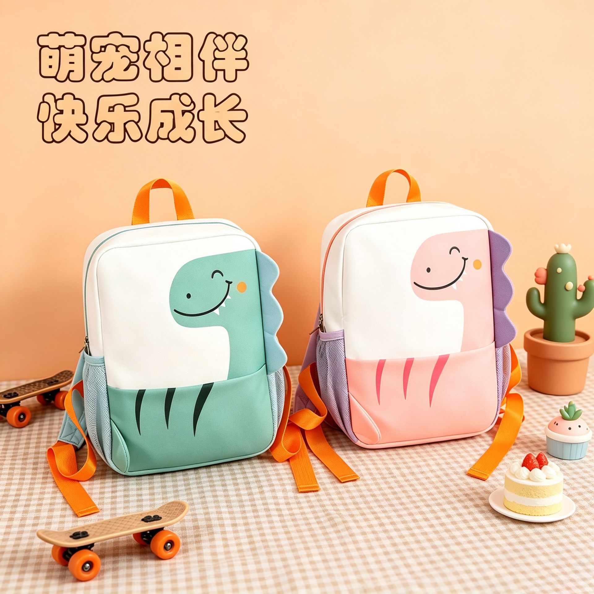 Kids Dinosaur Backpack for Kindergarten, Oxford Cloth Cartoon School Bag with Wear-Resistant Curved Shoulder Straps