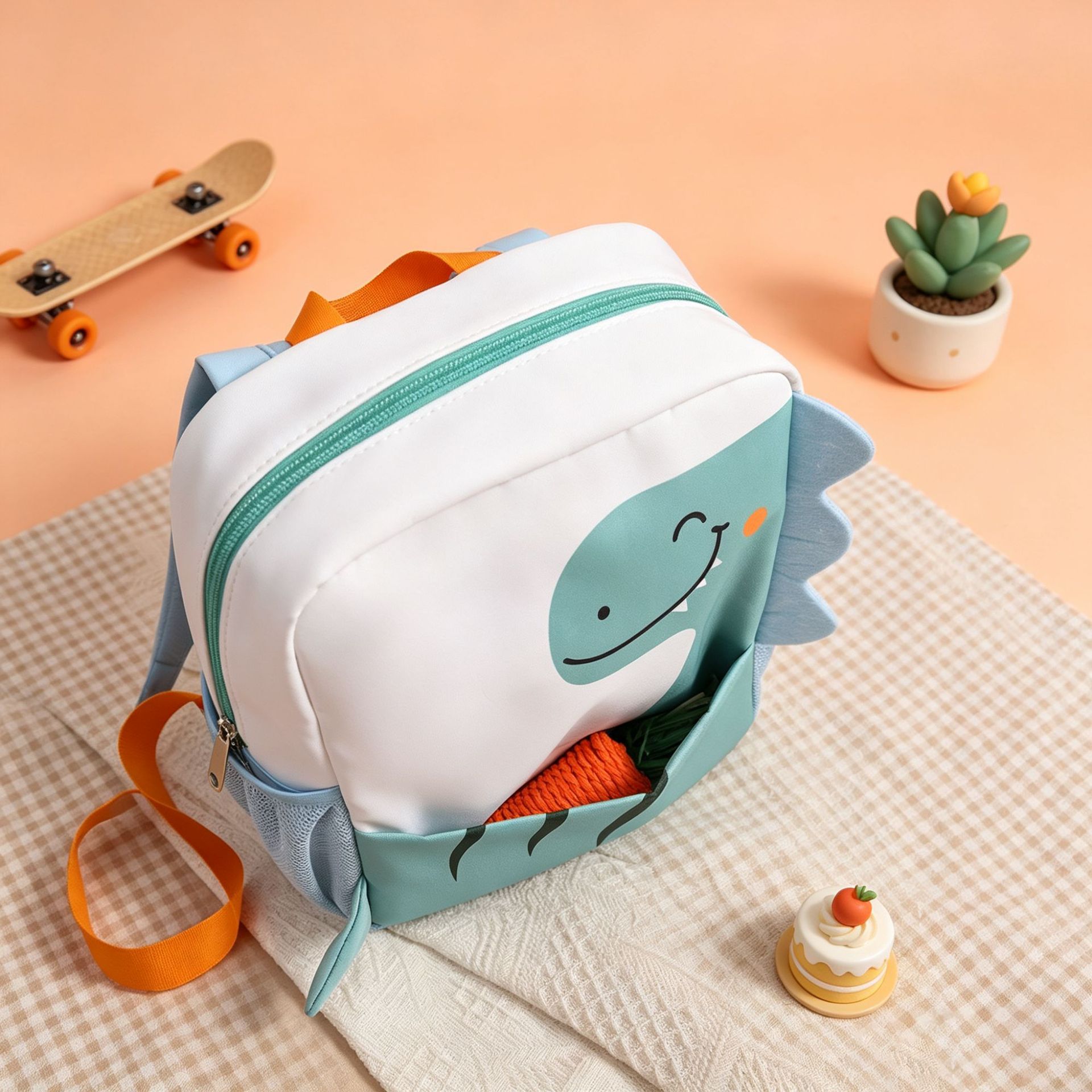 Kids Dinosaur Backpack for Kindergarten, Oxford Cloth Cartoon School Bag with Wear-Resistant Curved Shoulder Straps
