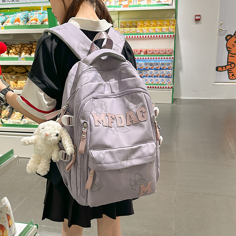 Nylon Backpack for Women, Large Capacity School Bag Fits 14 Inch Laptop, Solid Color Casual Daypack