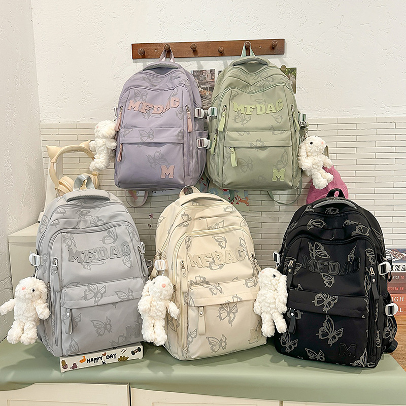 Nylon Backpack for Women, Large Capacity School Bag Fits 14 Inch Laptop, Solid Color Casual Daypack