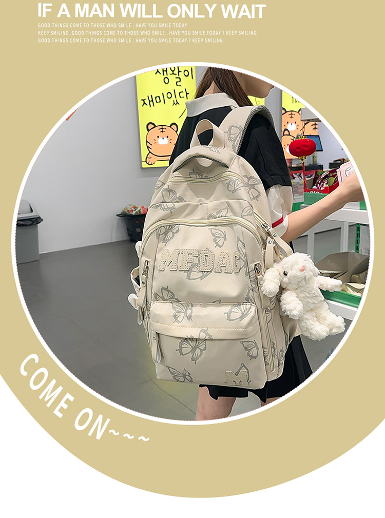 Nylon Backpack for Women, Large Capacity School Bag Fits 14 Inch Laptop, Solid Color Casual Daypack