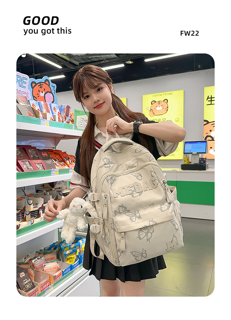 Nylon Backpack for Women, Large Capacity School Bag Fits 14 Inch Laptop, Solid Color Casual Daypack