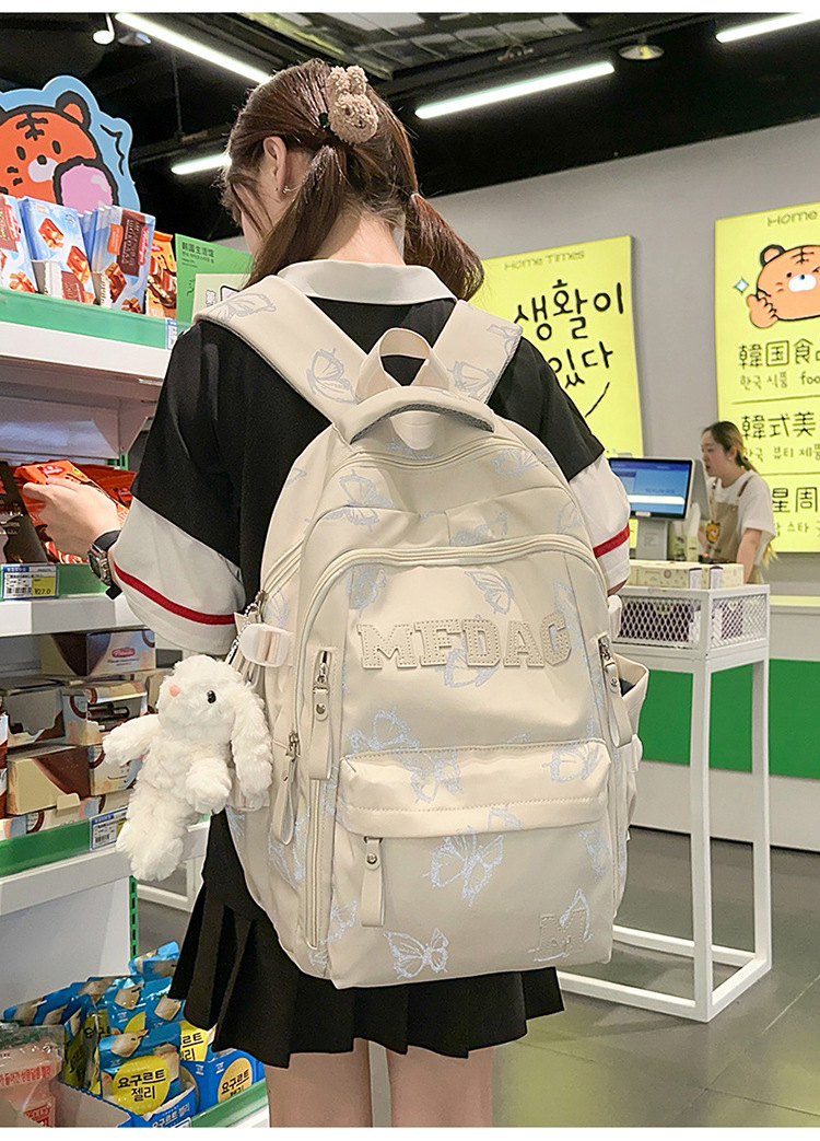 Nylon Backpack for Women, Large Capacity School Bag Fits 14 Inch Laptop, Solid Color Casual Daypack