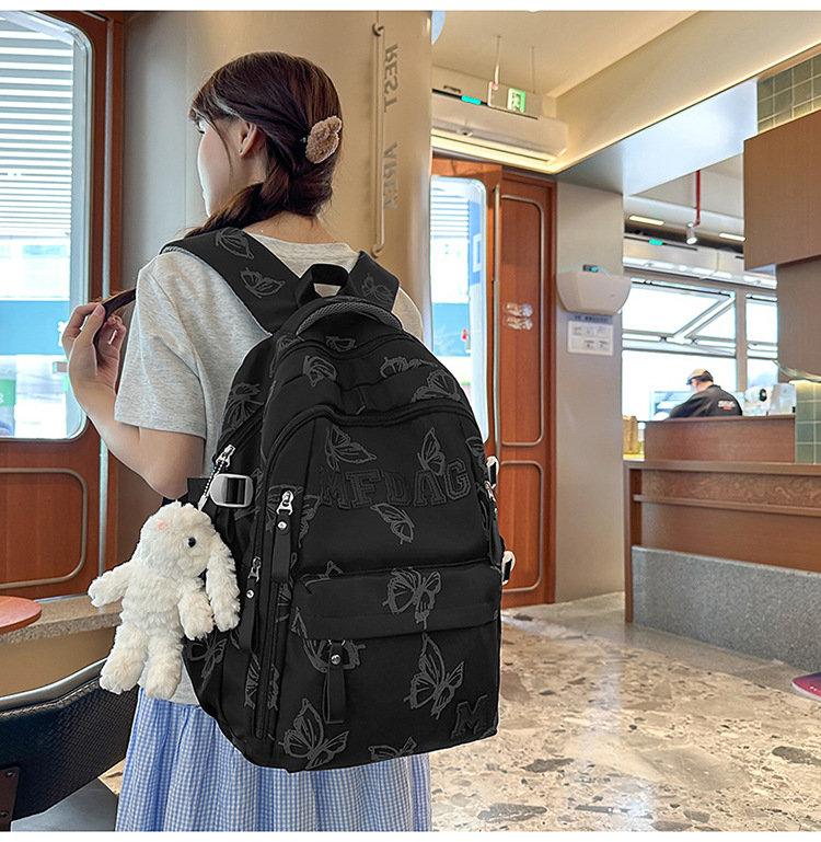 Nylon Backpack for Women, Large Capacity School Bag Fits 14 Inch Laptop, Solid Color Casual Daypack