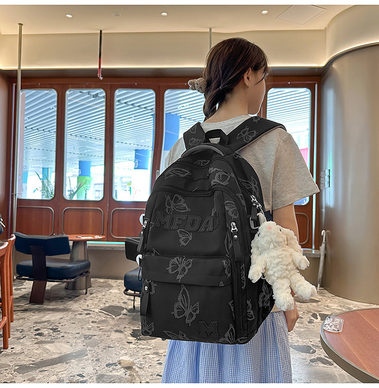 Nylon Backpack for Women, Large Capacity School Bag Fits 14 Inch Laptop, Solid Color Casual Daypack