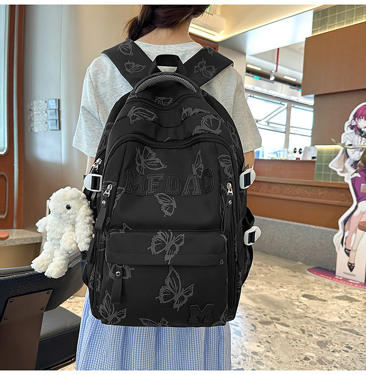 Nylon Backpack for Women, Large Capacity School Bag Fits 14 Inch Laptop, Solid Color Casual Daypack