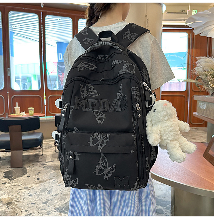 Nylon Backpack for Women, Large Capacity School Bag Fits 14 Inch Laptop, Solid Color Casual Daypack
