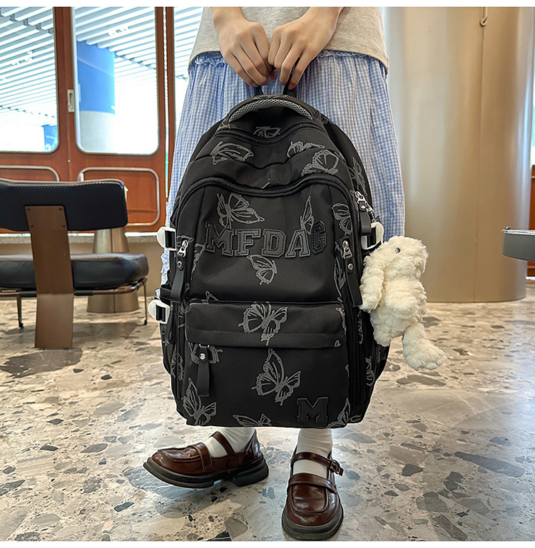 Nylon Backpack for Women, Large Capacity School Bag Fits 14 Inch Laptop, Solid Color Casual Daypack