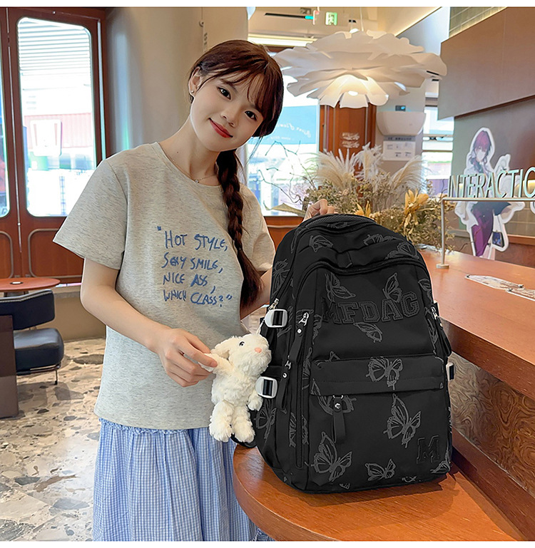 Nylon Backpack for Women, Large Capacity School Bag Fits 14 Inch Laptop, Solid Color Casual Daypack