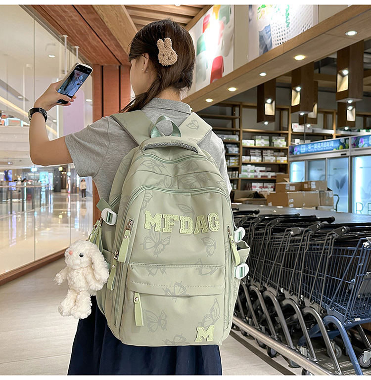 Nylon Backpack for Women, Large Capacity School Bag Fits 14 Inch Laptop, Solid Color Casual Daypack