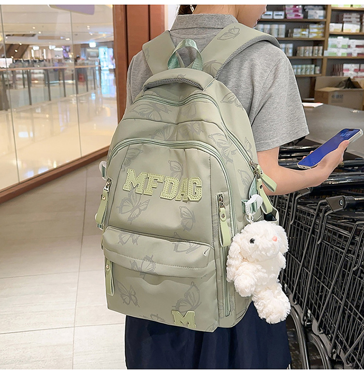 Nylon Backpack for Women, Large Capacity School Bag Fits 14 Inch Laptop, Solid Color Casual Daypack
