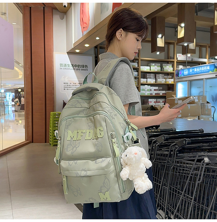 Nylon Backpack for Women, Large Capacity School Bag Fits 14 Inch Laptop, Solid Color Casual Daypack
