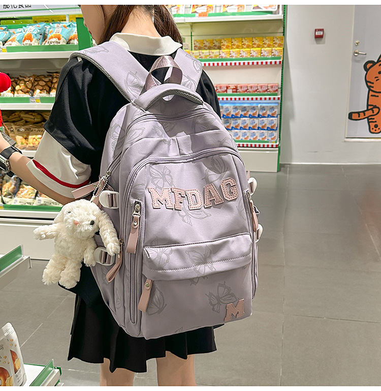 Nylon Backpack for Women, Large Capacity School Bag Fits 14 Inch Laptop, Solid Color Casual Daypack