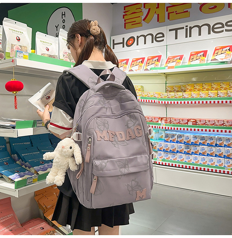 Nylon Backpack for Women, Large Capacity School Bag Fits 14 Inch Laptop, Solid Color Casual Daypack