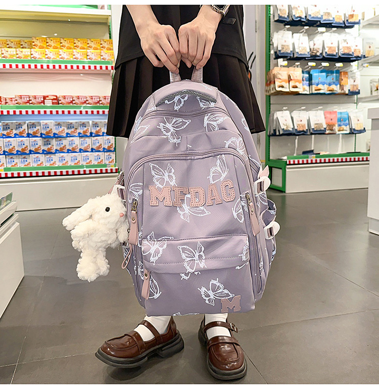 Nylon Backpack for Women, Large Capacity School Bag Fits 14 Inch Laptop, Solid Color Casual Daypack