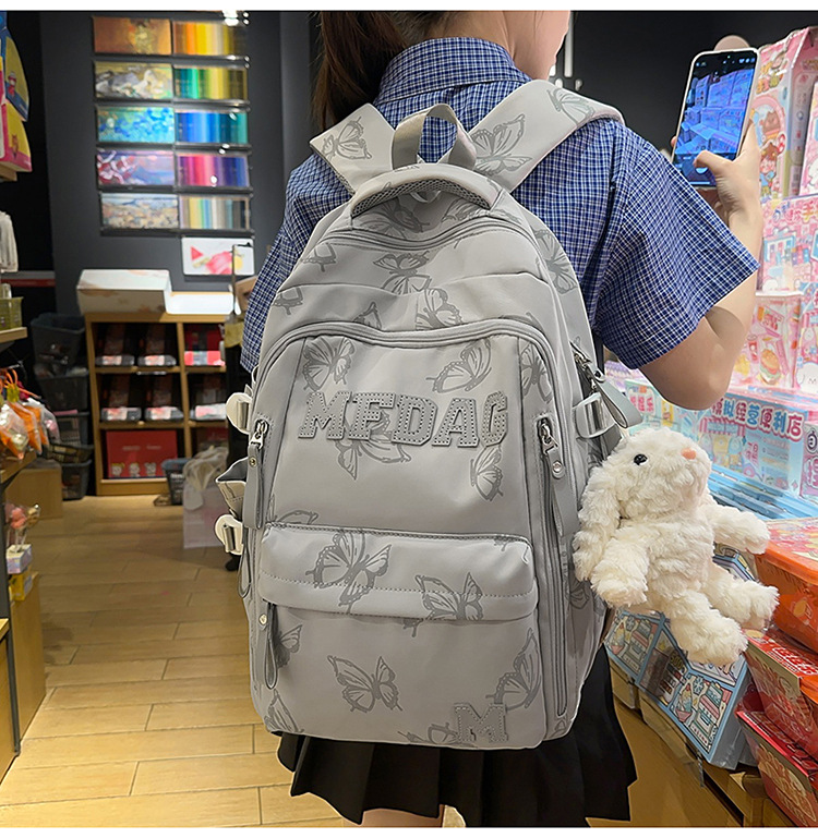 Nylon Backpack for Women, Large Capacity School Bag Fits 14 Inch Laptop, Solid Color Casual Daypack