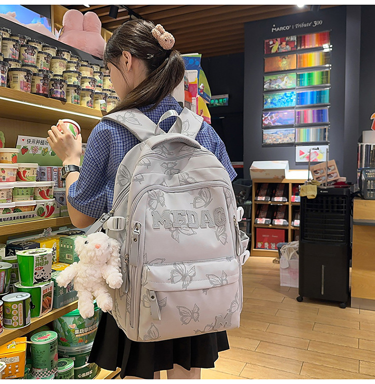 Nylon Backpack for Women, Large Capacity School Bag Fits 14 Inch Laptop, Solid Color Casual Daypack