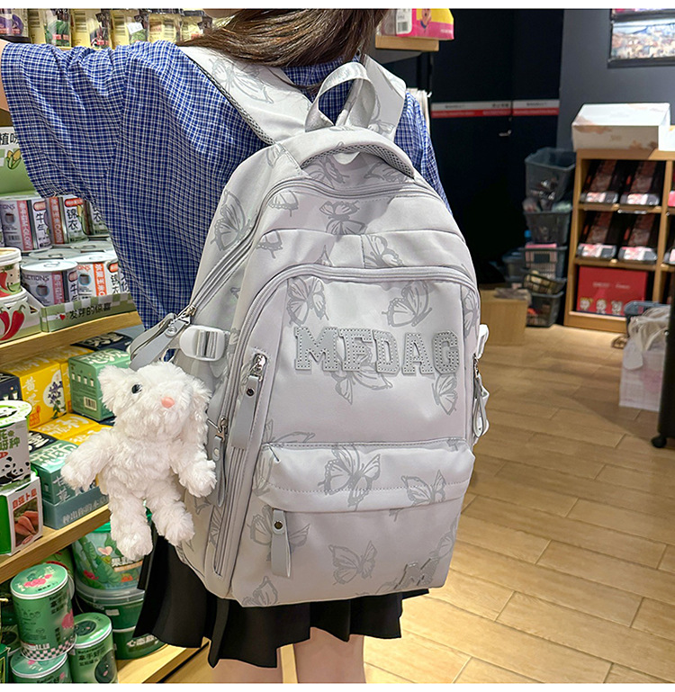 Nylon Backpack for Women, Large Capacity School Bag Fits 14 Inch Laptop, Solid Color Casual Daypack