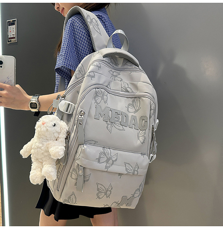 Nylon Backpack for Women, Large Capacity School Bag Fits 14 Inch Laptop, Solid Color Casual Daypack