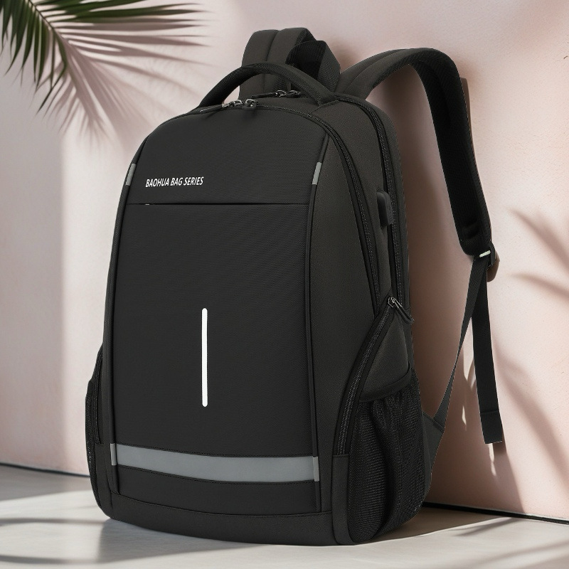 Men's Black Oxford Cloth Backpack, 16-Inch Laptop Business Commuter Bag, Water-Resistant Large Capacity Daypack